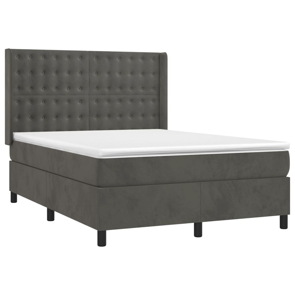 vidaXL Pat cu arcuri, saltea și LED, gri închis, 140x200 cm, catifea vidaXL Pat cu arcuri, saltea și LED, gri închis, 140x200 cm, catifea