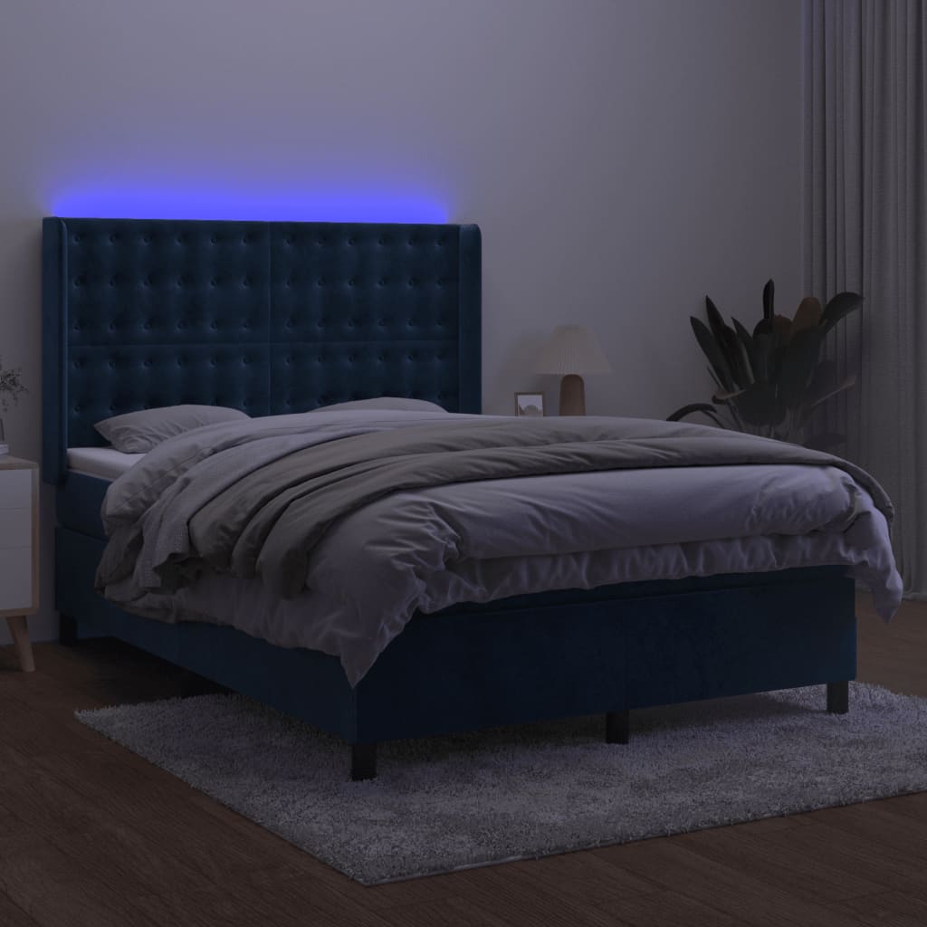 vidaXL Pat cu arcuri, saltea și LED, gri închis, 140x200 cm, catifea