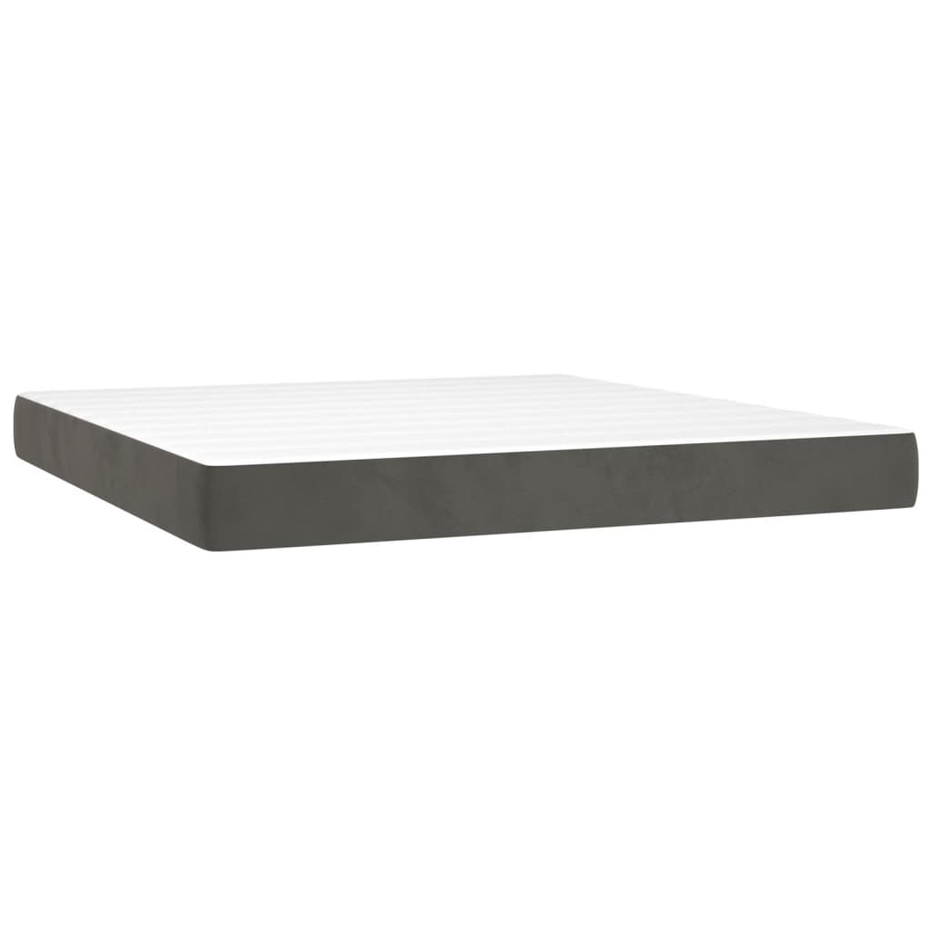 vidaXL Pat cu arcuri, saltea și LED, gri închis, 160x200 cm, catifea