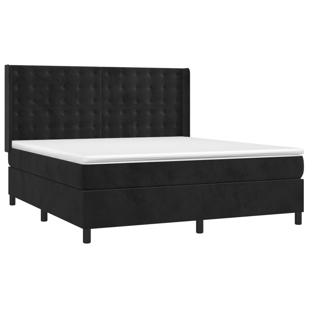 vidaXL Pat cu arcuri, saltea și LED, negru, 160x200 cm, catifea vidaXL Pat cu arcuri, saltea și LED, negru, 160x200 cm, catifea