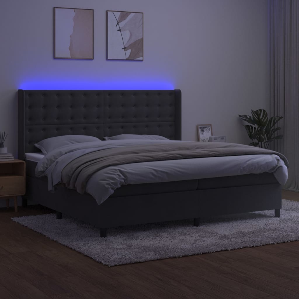 vidaXL Pat cu arcuri, saltea și LED, gri închis, 200x200 cm, catifea