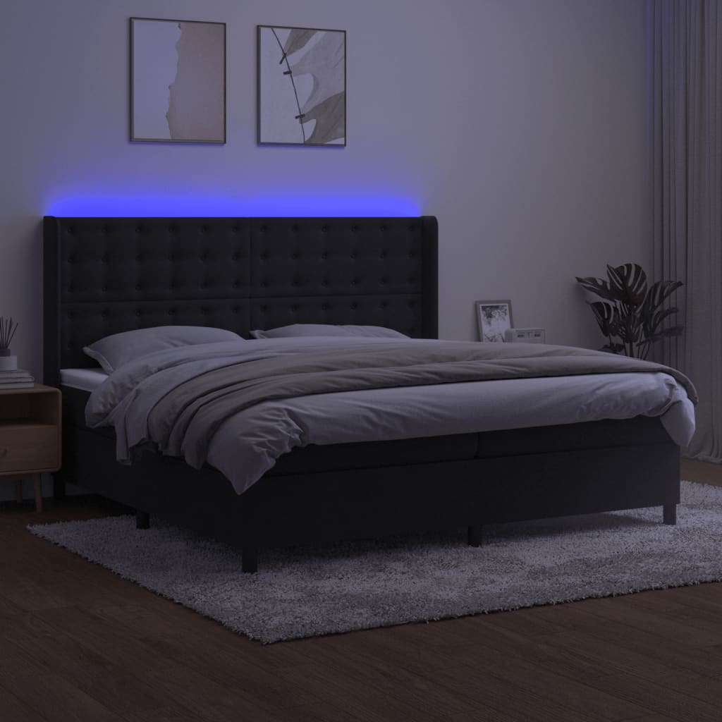 vidaXL Pat cu arcuri, saltea și LED, negru, 200x200 cm, catifea vidaXL Pat cu arcuri, saltea și LED, negru, 200x200 cm, catifea