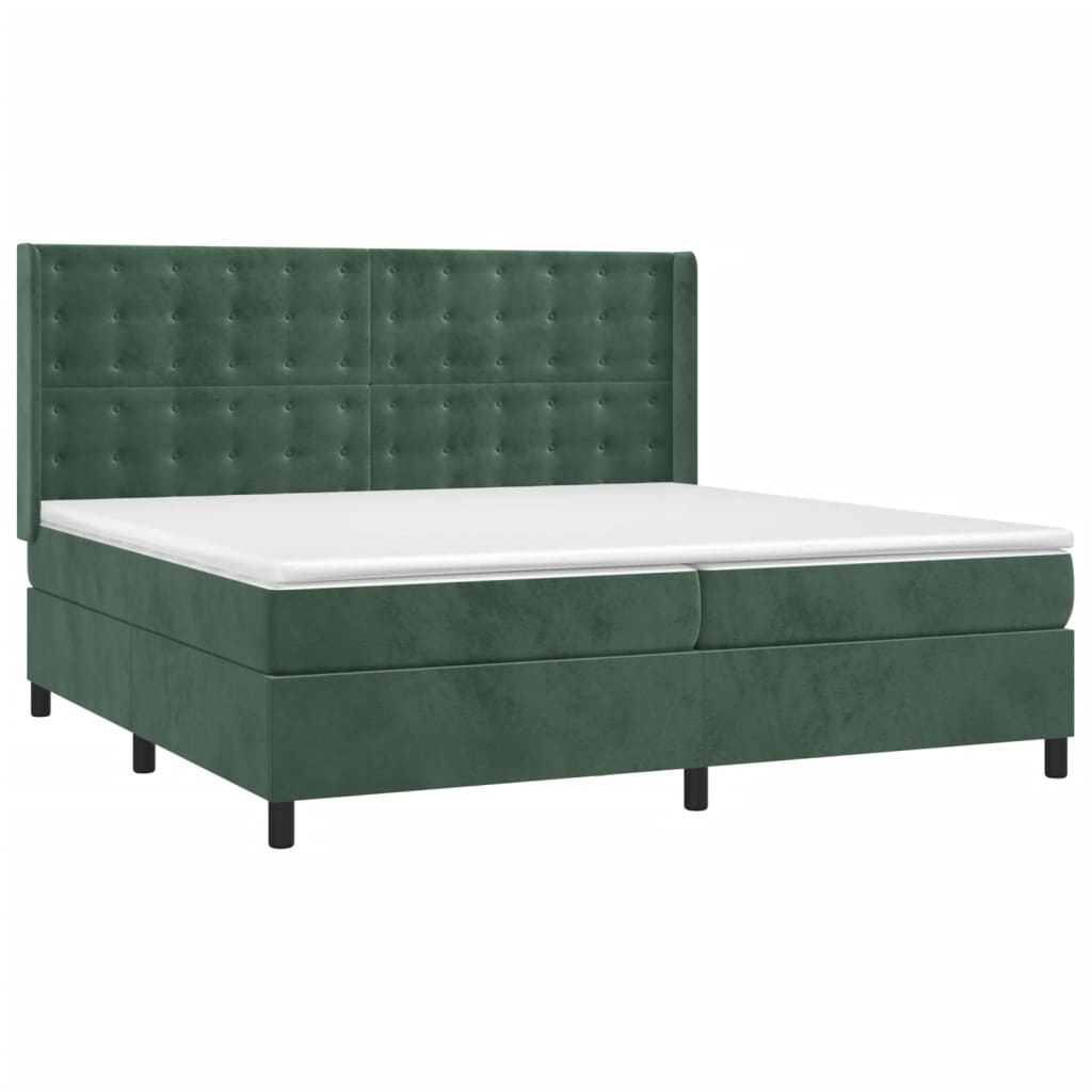 vidaXL Pat cu arcuri, saltea și LED, verde închis, 200x200 cm, catifea vidaXL Pat cu arcuri, saltea și LED, verde închis, 200x200 cm, catifea