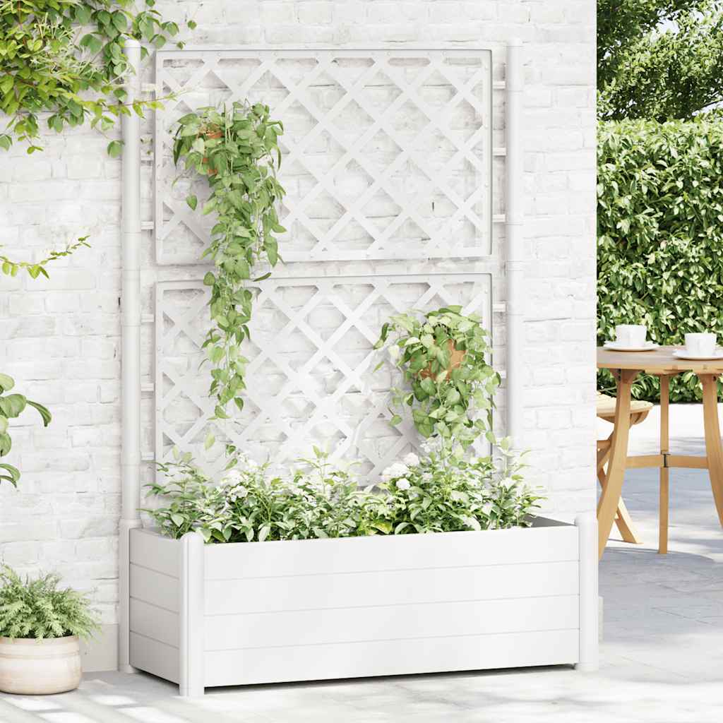 vidaXL Jardinieră de grădină cu spalier, alb, 100 x 43 x 142, PP