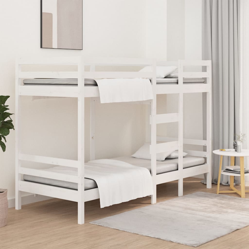 vidaXL Pat supraetajat, alb, 75x190 cm, lemn masiv de pin vidaXL Pat supraetajat, alb, 75x190 cm, lemn masiv de pin