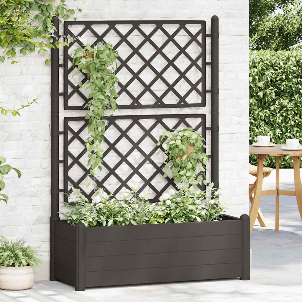 vidaXL Jardinieră de grădină cu spalier, antracit, 100x43x142, PP