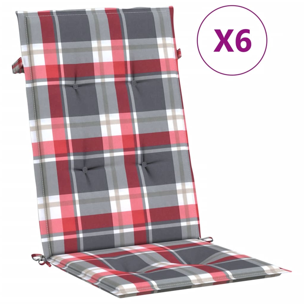 vidaXL Perne scaun spătar înalt 6 buc. roșu carouri 120x50x3 cm textil vidaXL Perne scaun spătar înalt 6 buc. roșu carouri 120x50x3 cm textil