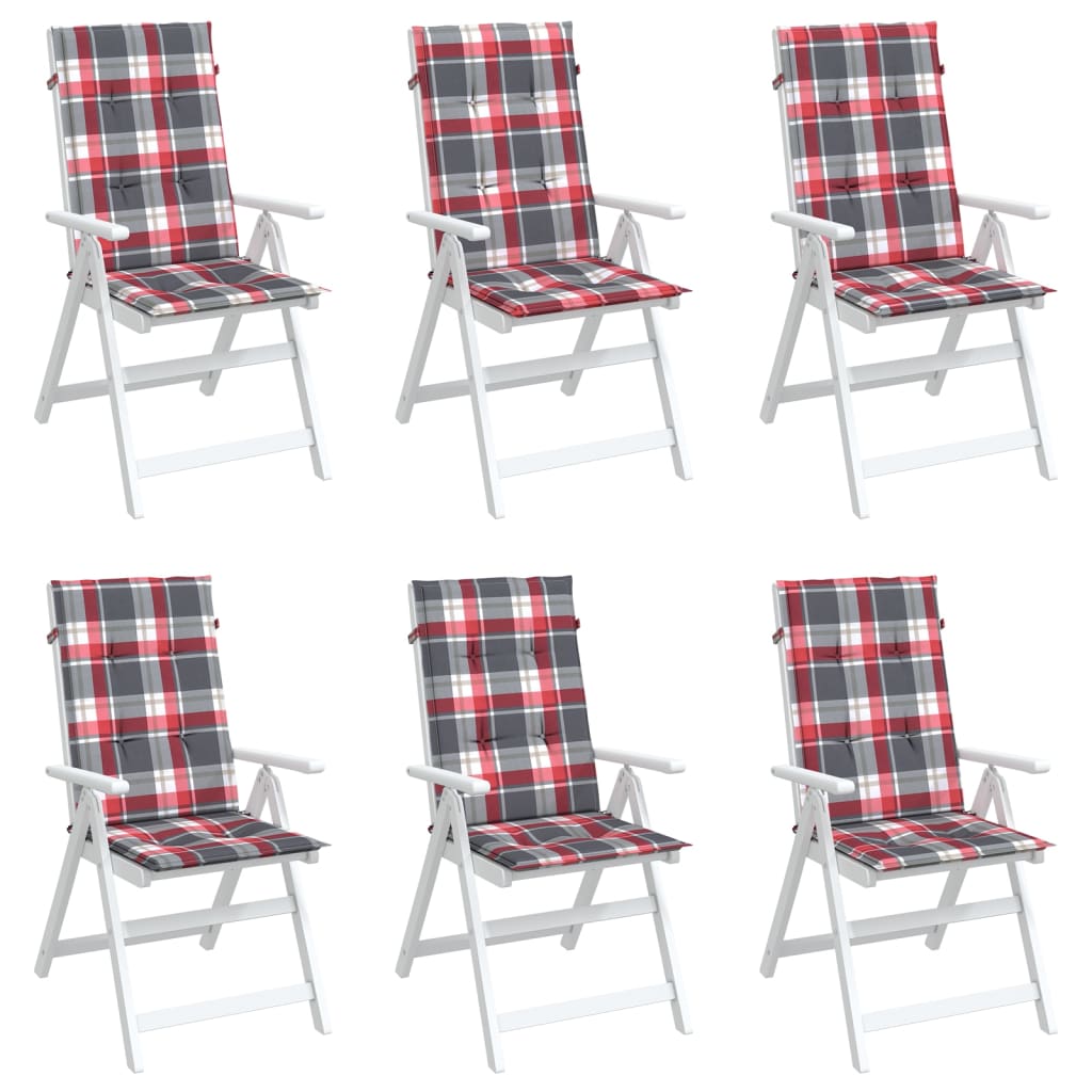 vidaXL Perne scaun spătar înalt 6 buc. roșu carouri 120x50x3 cm textil vidaXL Perne scaun spătar înalt 6 buc. roșu carouri 120x50x3 cm textil