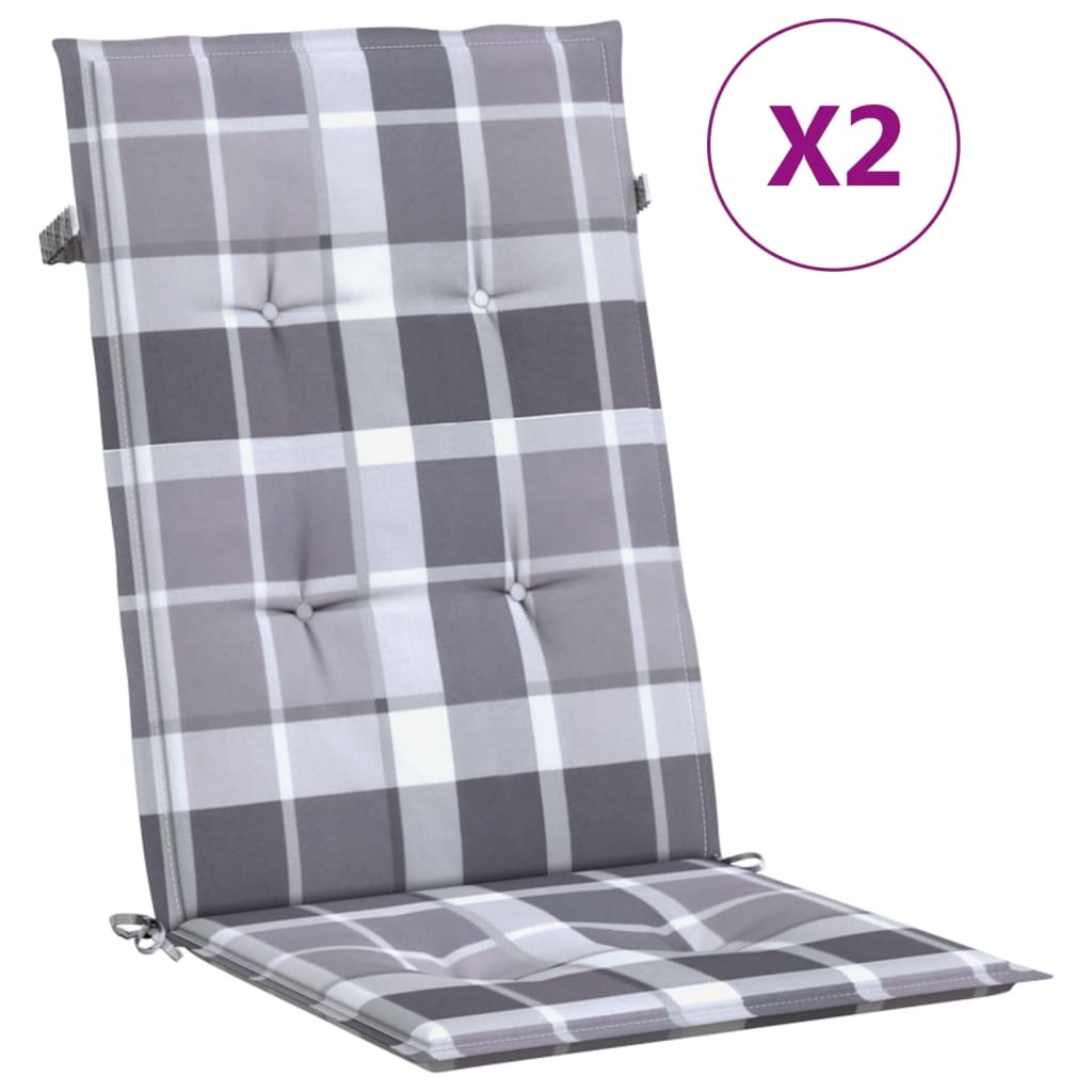 vidaXL Perne scaun spătar înalt, 2 buc. gri carouri 120x50x3 cm textil vidaXL Perne scaun spătar înalt, 2 buc. gri carouri 120x50x3 cm textil