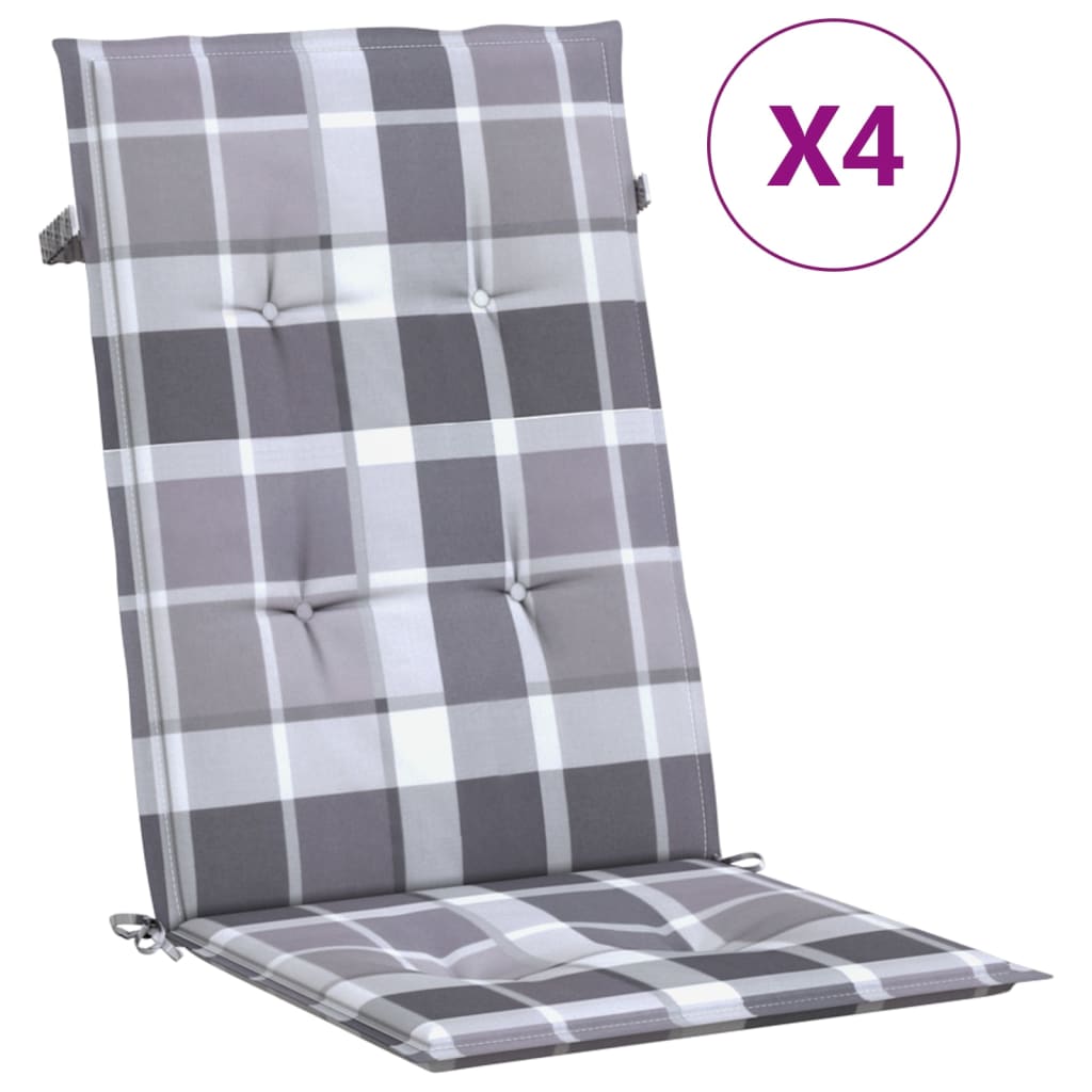 vidaXL Perne scaun spătar înalt, 4 buc. gri carouri 120x50x3 cm textil vidaXL Perne scaun spătar înalt, 4 buc. gri carouri 120x50x3 cm textil