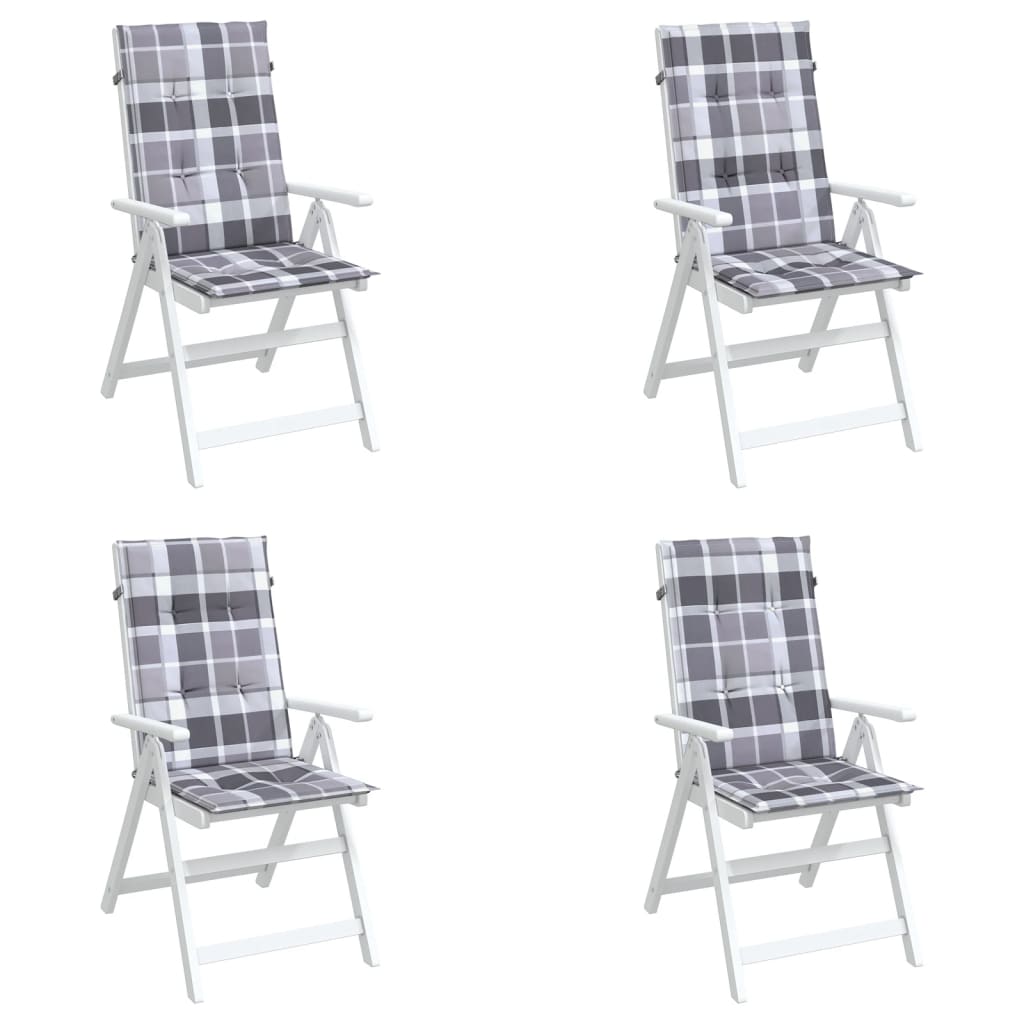 vidaXL Perne scaun spătar înalt, 4 buc. gri carouri 120x50x3 cm textil vidaXL Perne scaun spătar înalt, 4 buc. gri carouri 120x50x3 cm textil