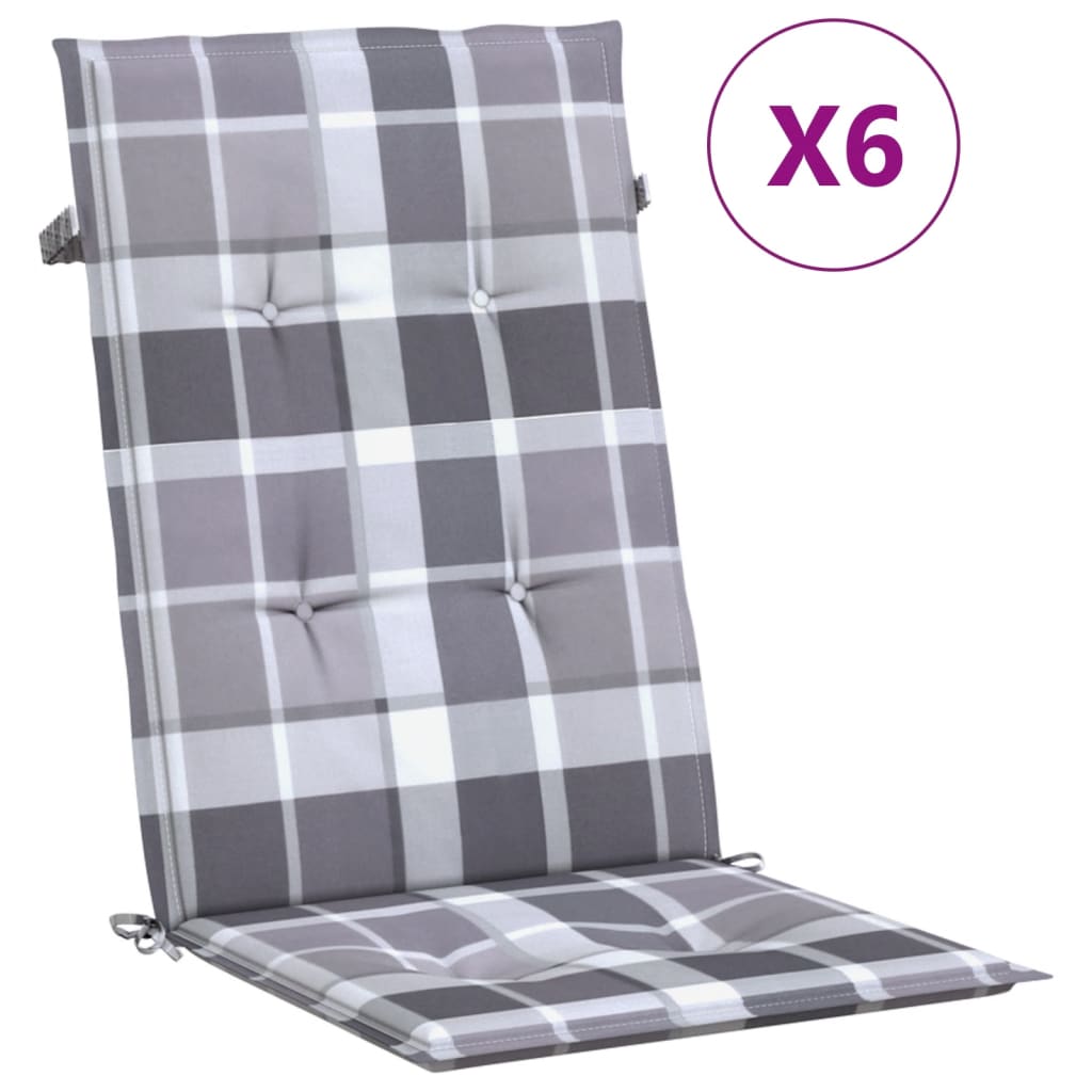vidaXL Perne scaun spătar înalt, 6 buc. gri carouri 120x50x3 cm textil vidaXL Perne scaun spătar înalt, 6 buc. gri carouri 120x50x3 cm textil