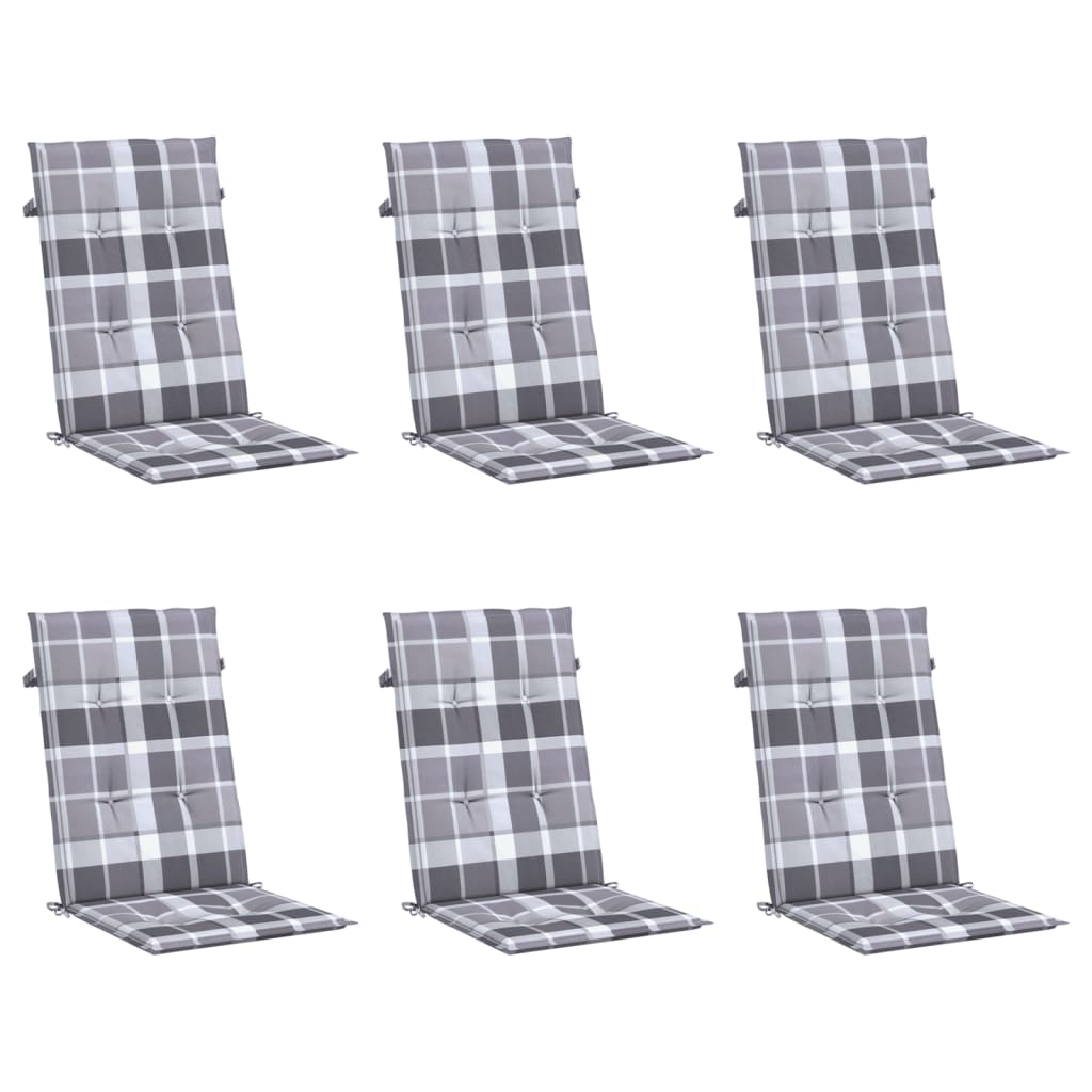 vidaXL Perne scaun spătar înalt, 6 buc. gri carouri 120x50x3 cm textil vidaXL Perne scaun spătar înalt, 6 buc. gri carouri 120x50x3 cm textil