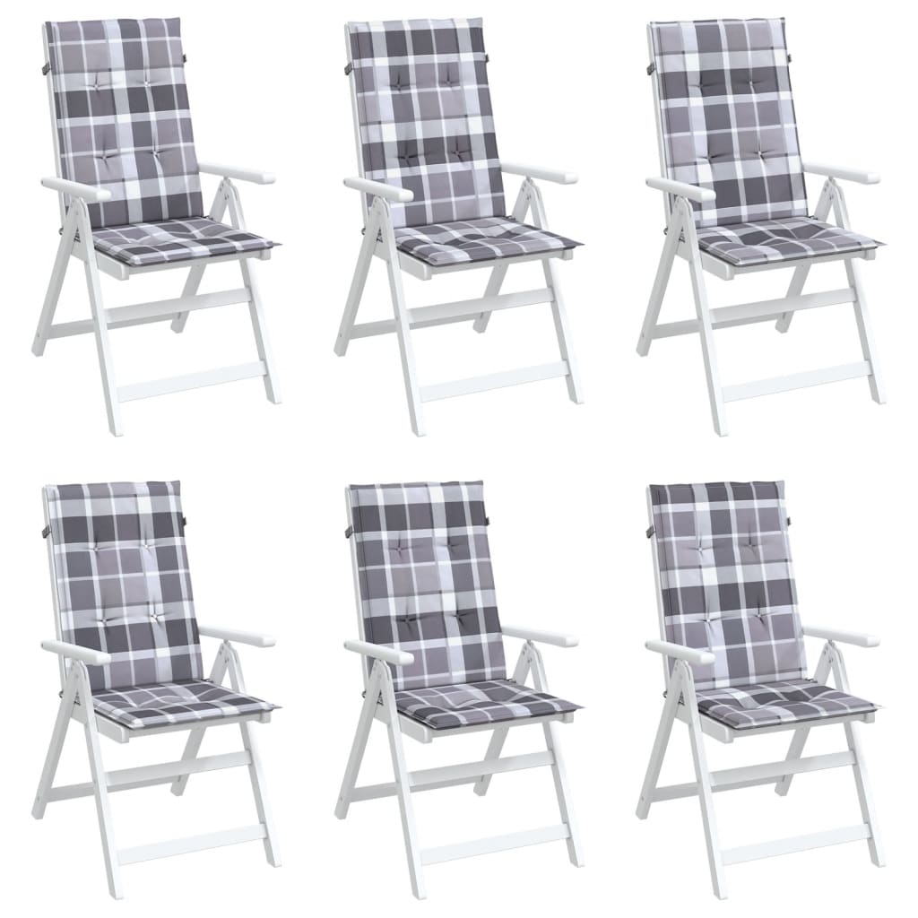 vidaXL Perne scaun spătar înalt, 6 buc. gri carouri 120x50x3 cm textil vidaXL Perne scaun spătar înalt, 6 buc. gri carouri 120x50x3 cm textil