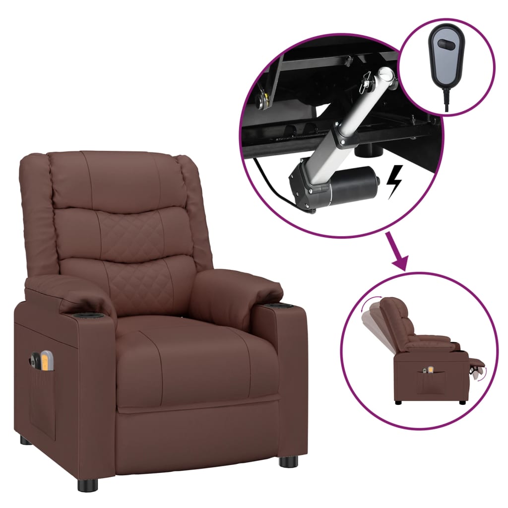vidaXL Fotoliu de masaj electric, maro, piele ecologică vidaXL Fotoliu de masaj electric, maro, piele ecologică