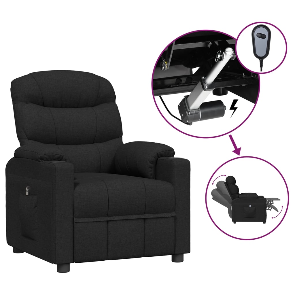 vidaXL Fotoliu rabatabil electric, negru, material textil