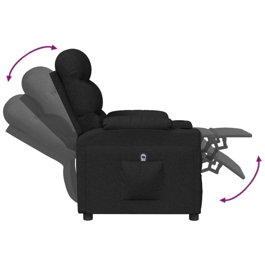vidaXL Fotoliu rabatabil electric, negru, material textil