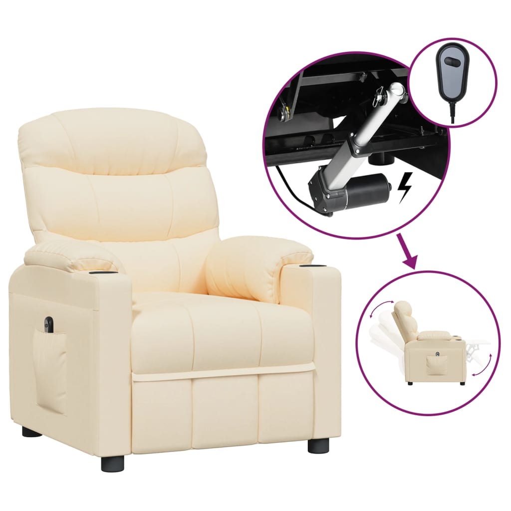 vidaXL Fotoliu rabatabil electric, crem, material textil