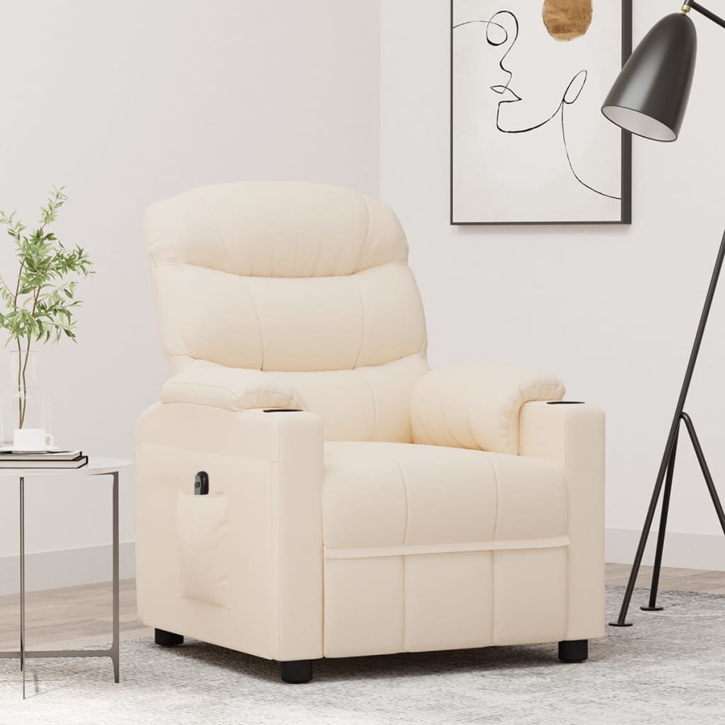 vidaXL Fotoliu rabatabil electric, crem, material textil