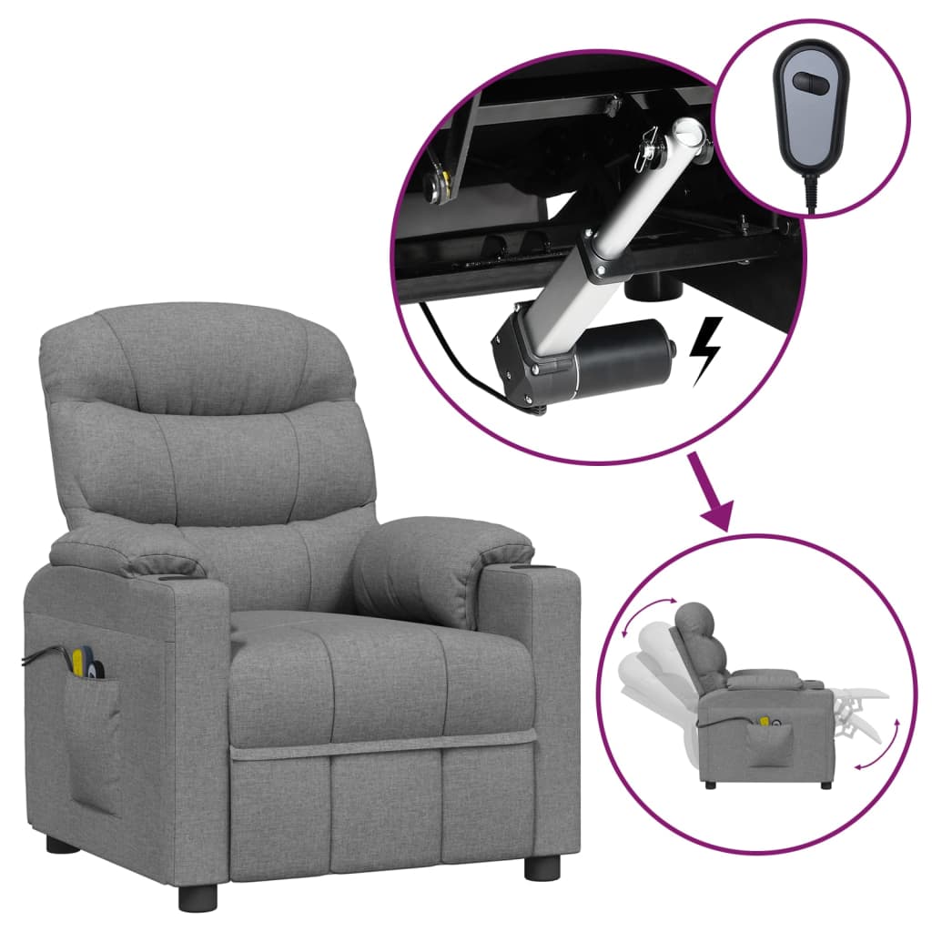 vidaXL Fotoliu de masaj electric rabatabil, gri deschis, textil vidaXL Fotoliu de masaj electric rabatabil, gri deschis, textil