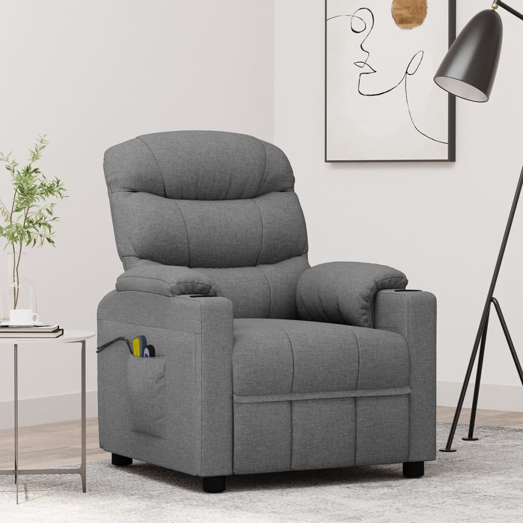 vidaXL Fotoliu de masaj electric rabatabil, gri deschis, textil vidaXL Fotoliu de masaj electric rabatabil, gri deschis, textil
