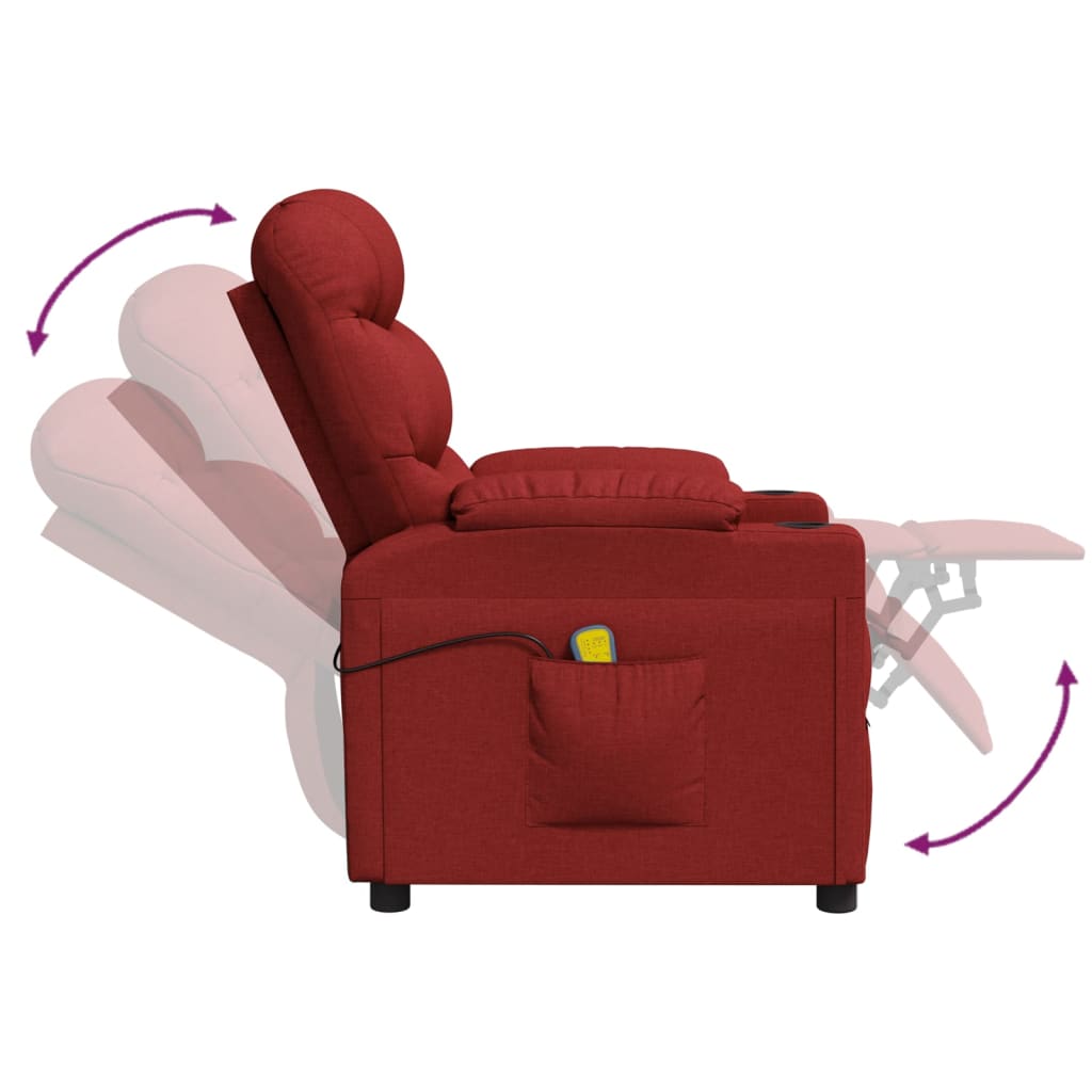 vidaXL Fotoliu de masaj electric rabatabil, roșu vin, textil vidaXL Fotoliu de masaj electric rabatabil, roșu vin, textil