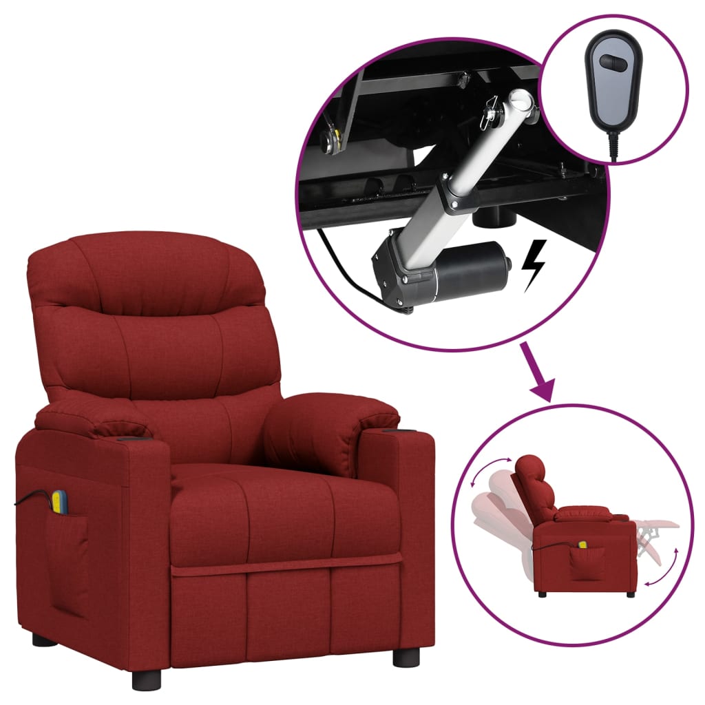 vidaXL Fotoliu de masaj electric rabatabil, roșu vin, textil vidaXL Fotoliu de masaj electric rabatabil, roșu vin, textil