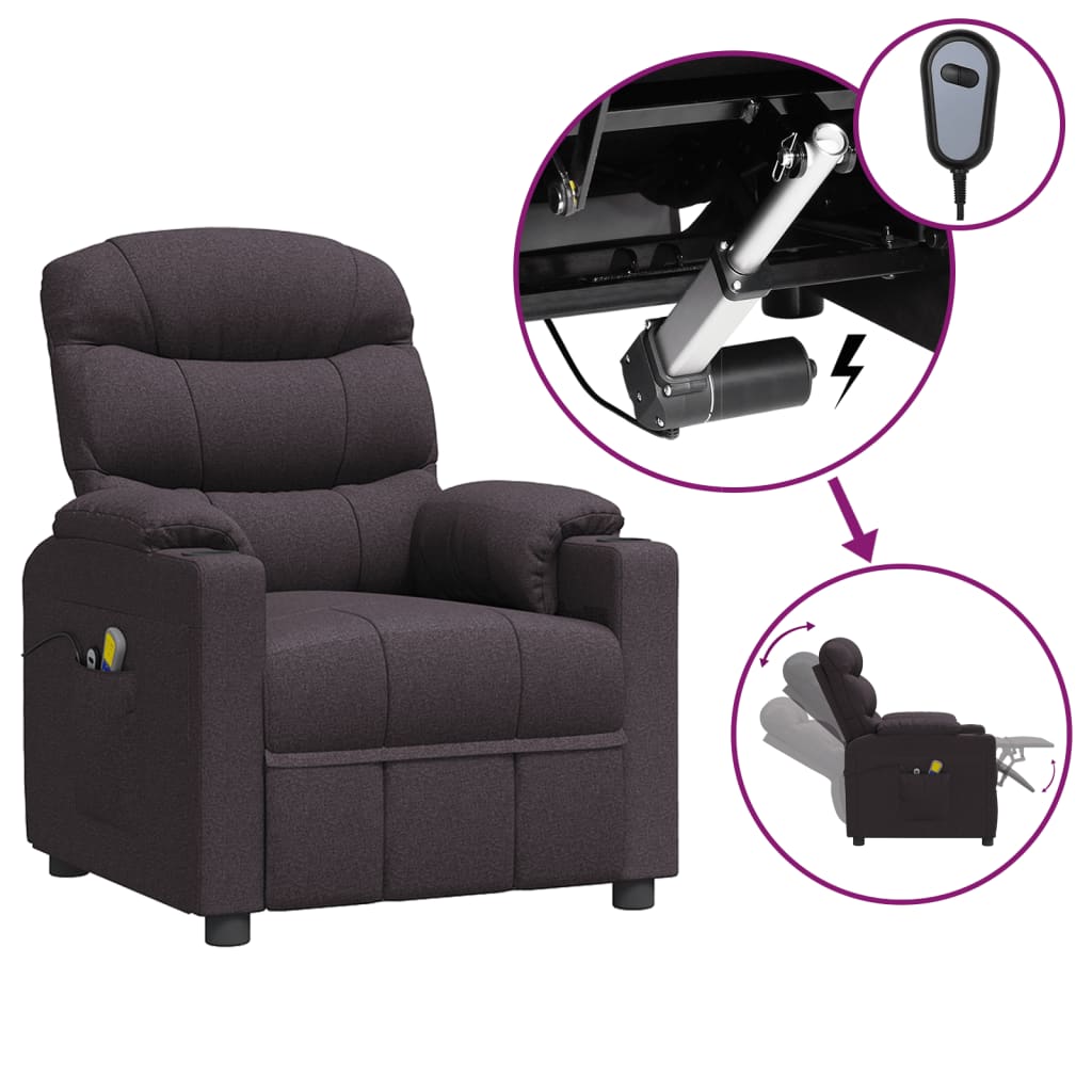 vidaXL Fotoliu de masaj electric, maro închis, material textil vidaXL Fotoliu de masaj electric, maro închis, material textil