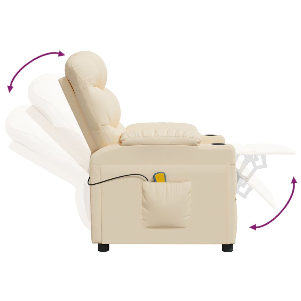 vidaXL Fotoliu de masaj electric rabatabil, crem, textil vidaXL Fotoliu de masaj electric rabatabil, crem, textil