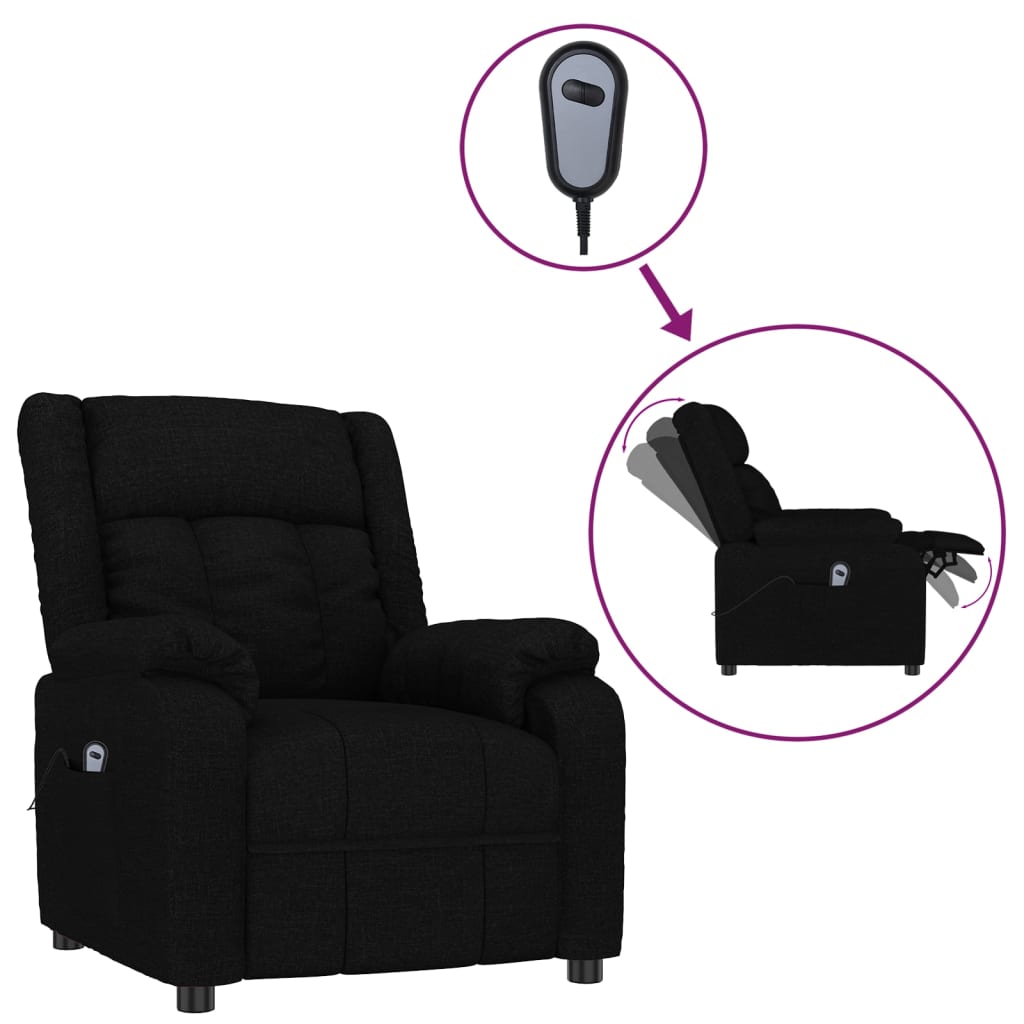 vidaXL Fotoliu rabatabil electric, negru, material textil