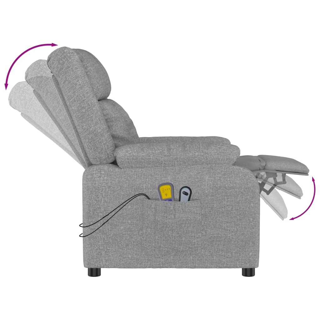 vidaXL Fotoliu de masaj electric rabatabil, gri deschis, textil vidaXL Fotoliu de masaj electric rabatabil, gri deschis, textil