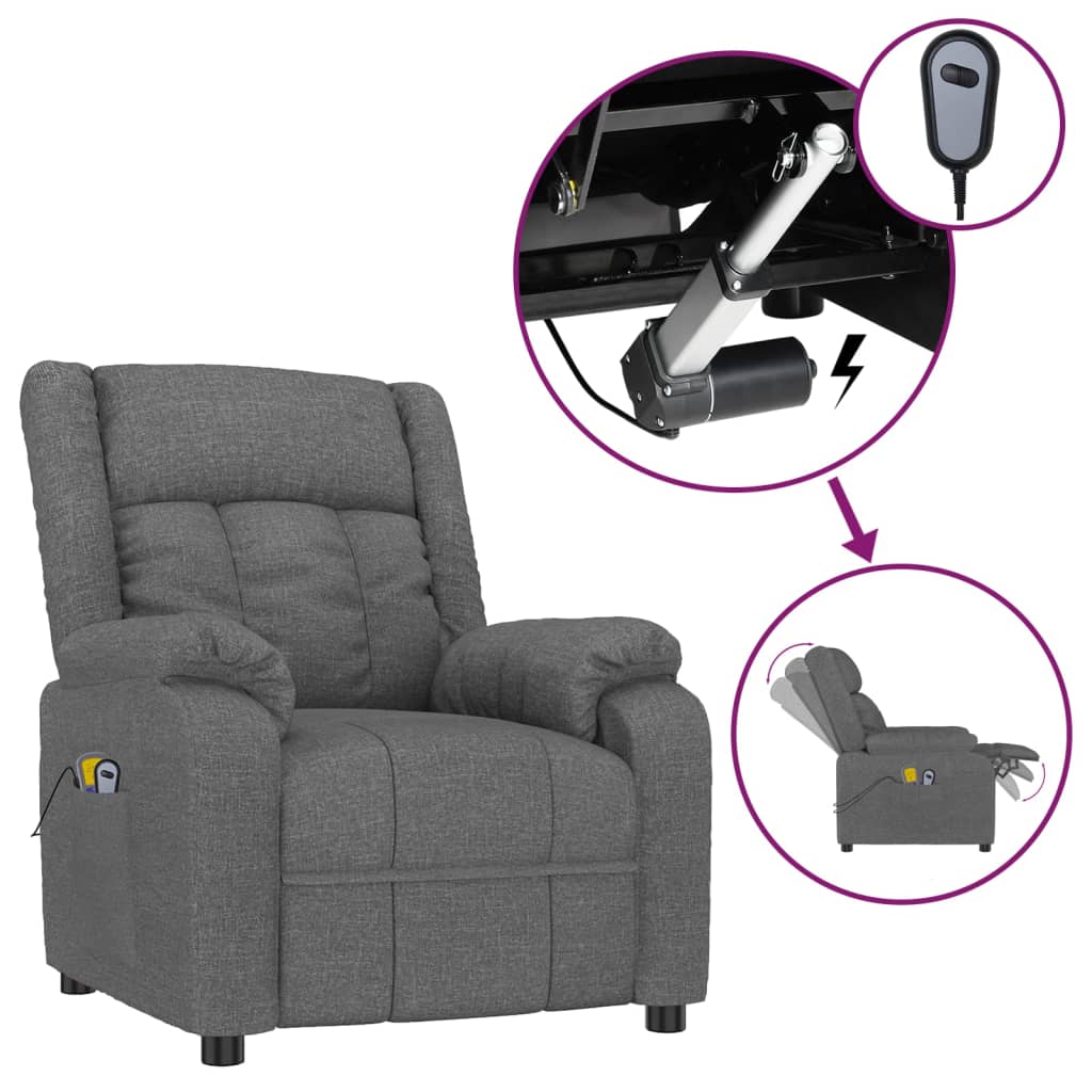 vidaXL Fotoliu de masaj electric rabatabil, gri închis, textil vidaXL Fotoliu de masaj electric rabatabil, gri închis, textil