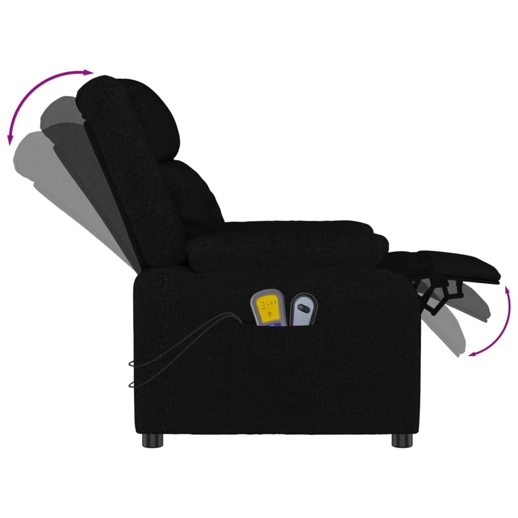 vidaXL Fotoliu de masaj electric rabatabil, negru, textil vidaXL Fotoliu de masaj electric rabatabil, negru, textil