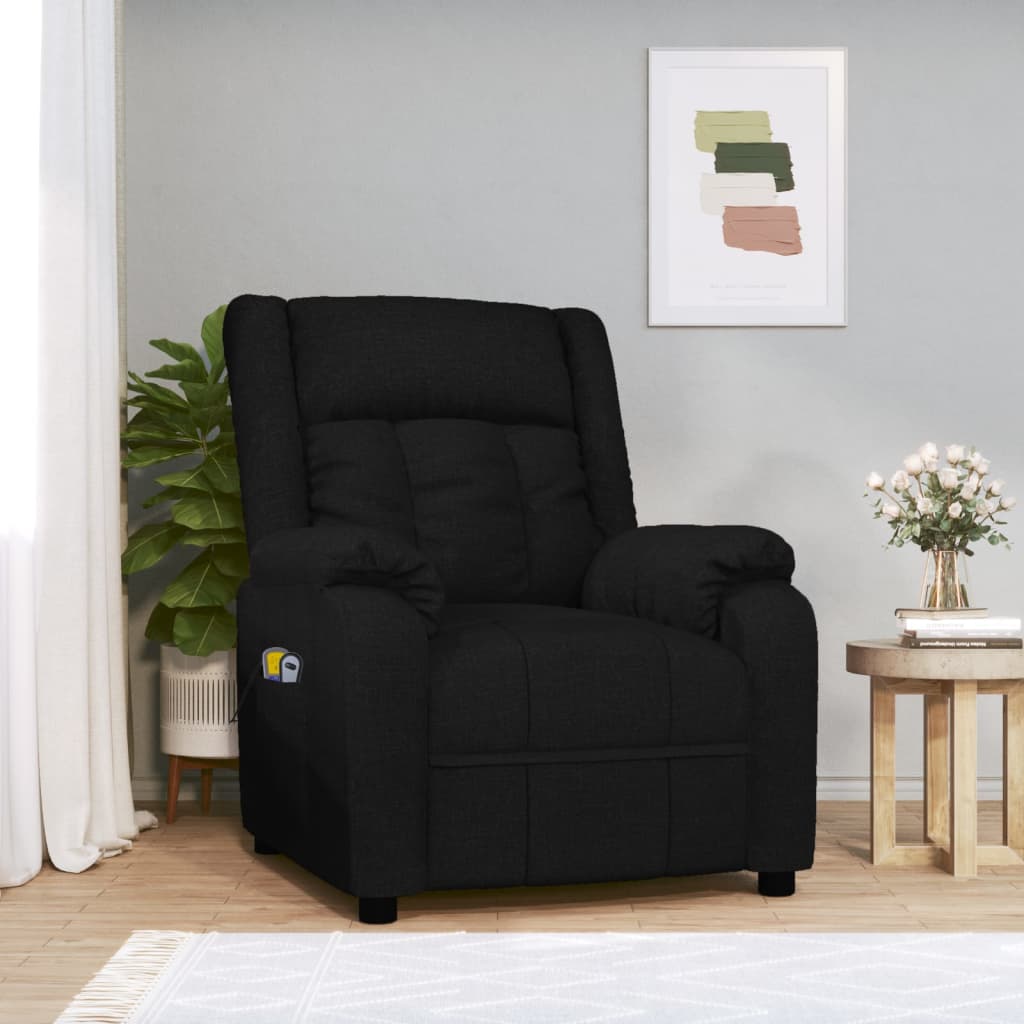 vidaXL Fotoliu de masaj electric rabatabil, negru, textil vidaXL Fotoliu de masaj electric rabatabil, negru, textil