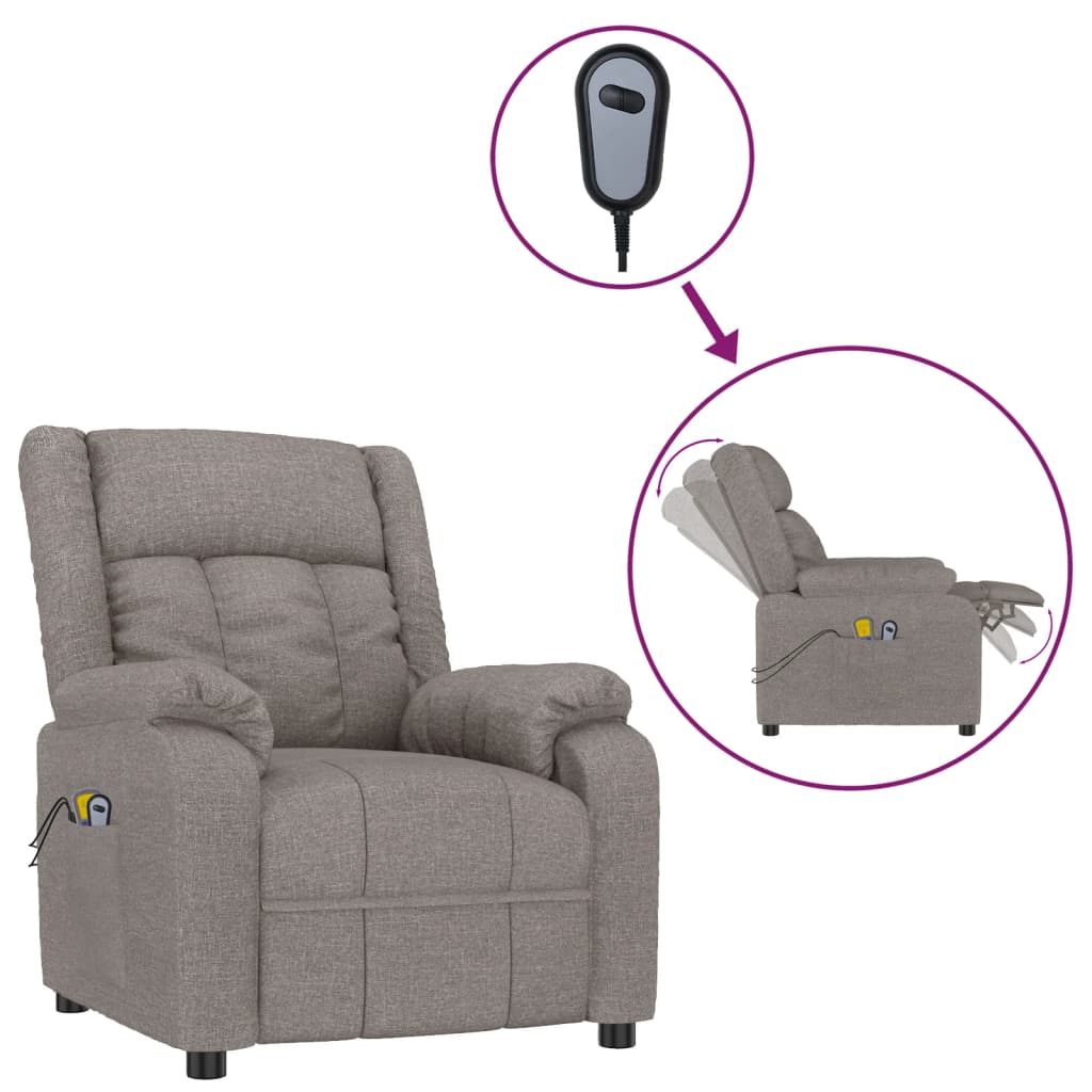 vidaXL Fotoliu de masaj electric rabatabil, gri taupe, textil vidaXL Fotoliu de masaj electric rabatabil, gri taupe, textil