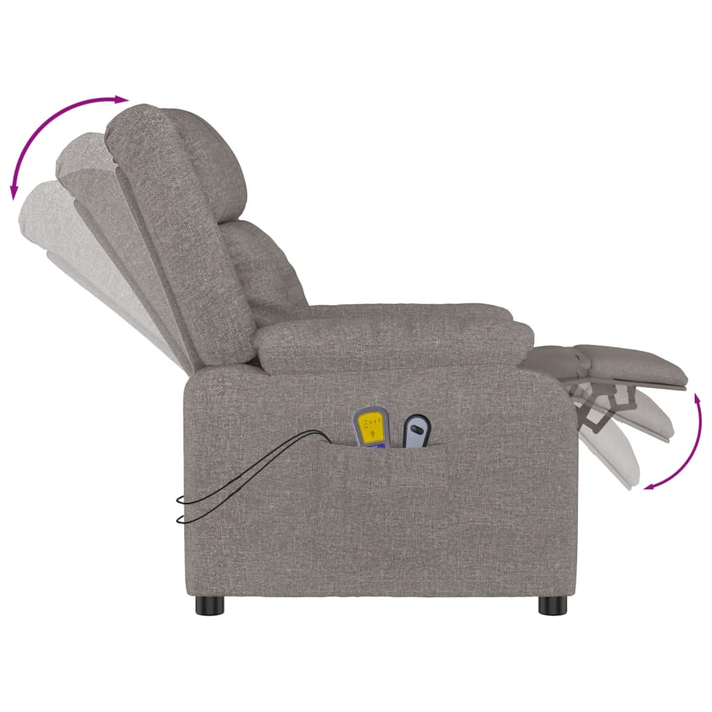 vidaXL Fotoliu de masaj electric rabatabil, gri taupe, textil vidaXL Fotoliu de masaj electric rabatabil, gri taupe, textil