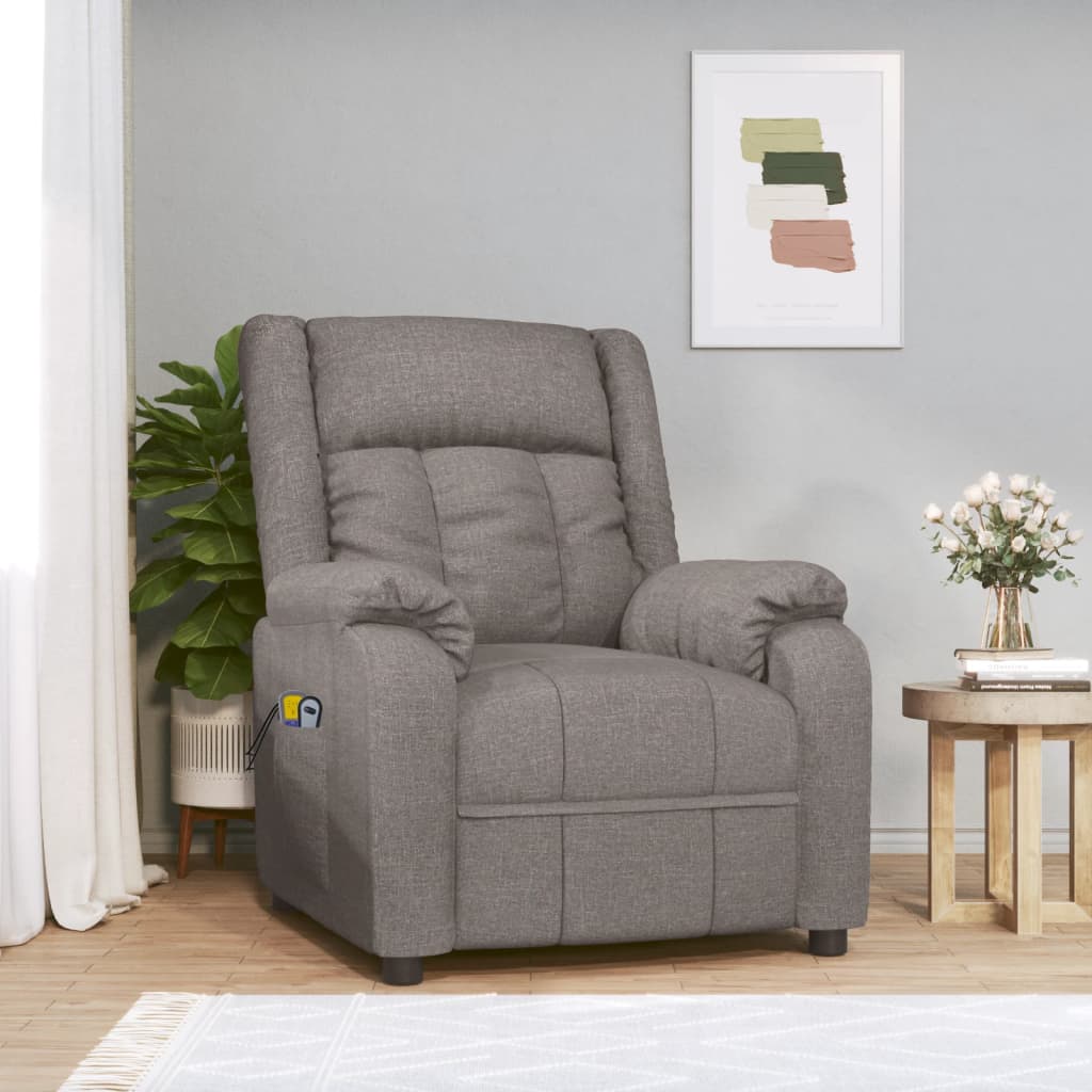 vidaXL Fotoliu de masaj electric rabatabil, gri taupe, textil vidaXL Fotoliu de masaj electric rabatabil, gri taupe, textil
