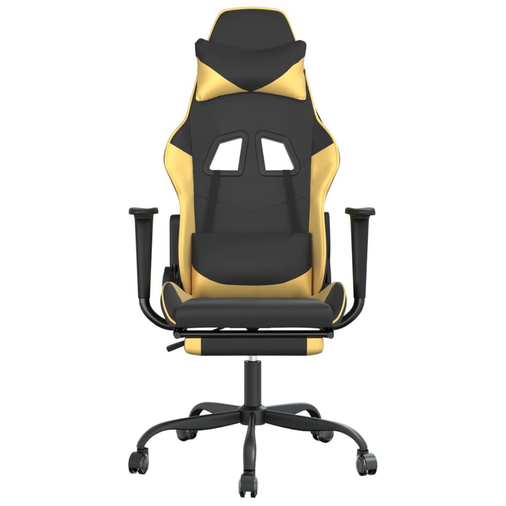 vidaXL Scaun de gaming cu suport picioare negru/auriu, piele ecologică vidaXL Scaun de gaming cu suport picioare negru/auriu, piele ecologică