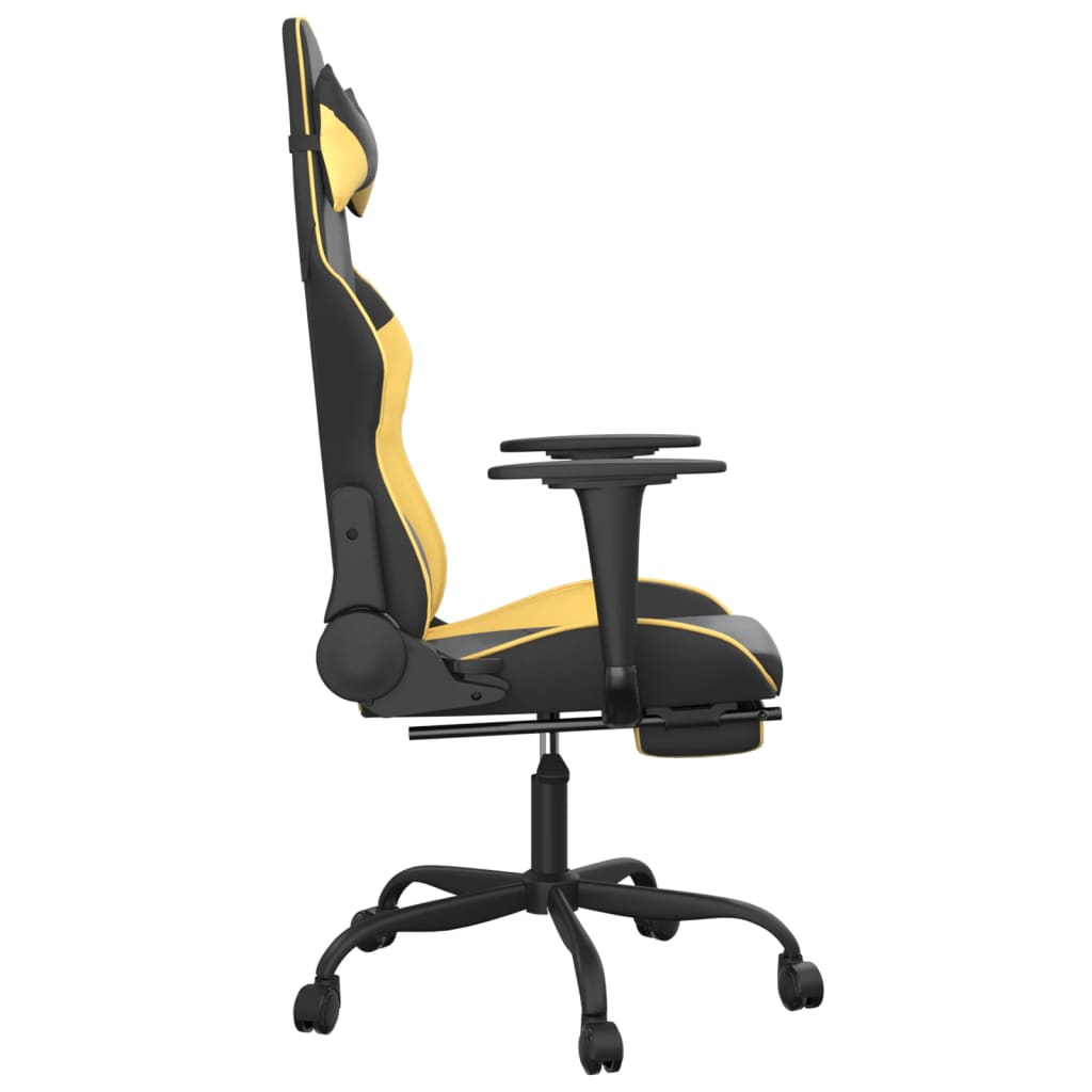 vidaXL Scaun de gaming cu suport picioare negru/auriu, piele ecologică vidaXL Scaun de gaming cu suport picioare negru/auriu, piele ecologică