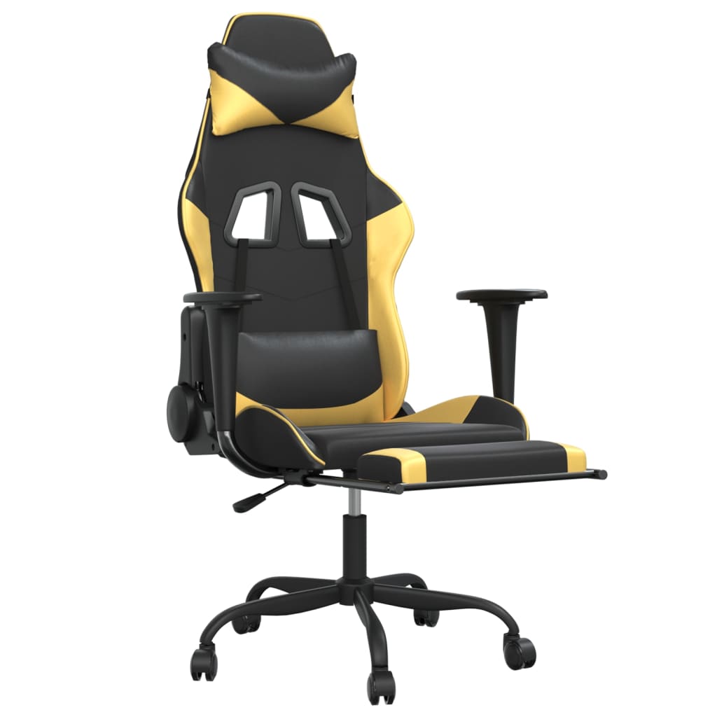 vidaXL Scaun de gaming cu suport picioare negru/auriu, piele ecologică vidaXL Scaun de gaming cu suport picioare negru/auriu, piele ecologică