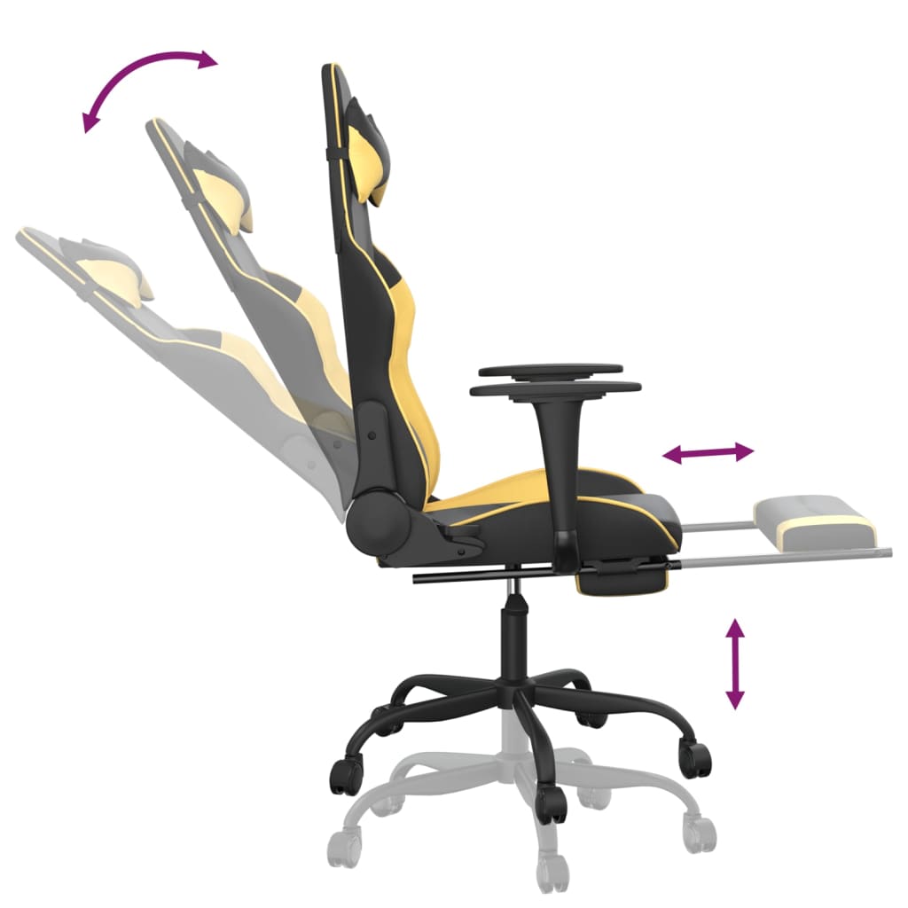 vidaXL Scaun de gaming cu suport picioare negru/auriu, piele ecologică vidaXL Scaun de gaming cu suport picioare negru/auriu, piele ecologică
