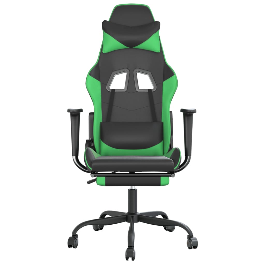vidaXL Scaun de gaming cu suport picioare negru/verde, piele ecologică