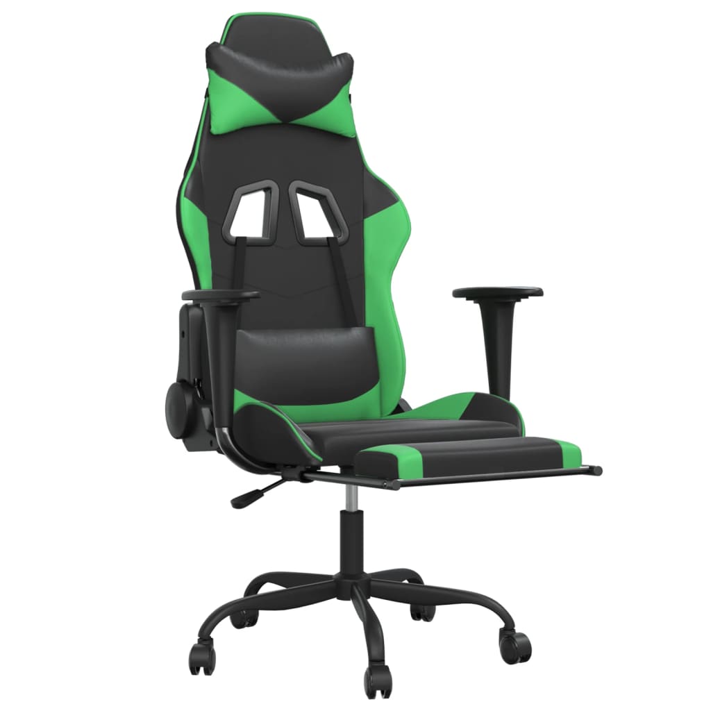 vidaXL Scaun de gaming cu suport picioare negru/verde, piele ecologică
