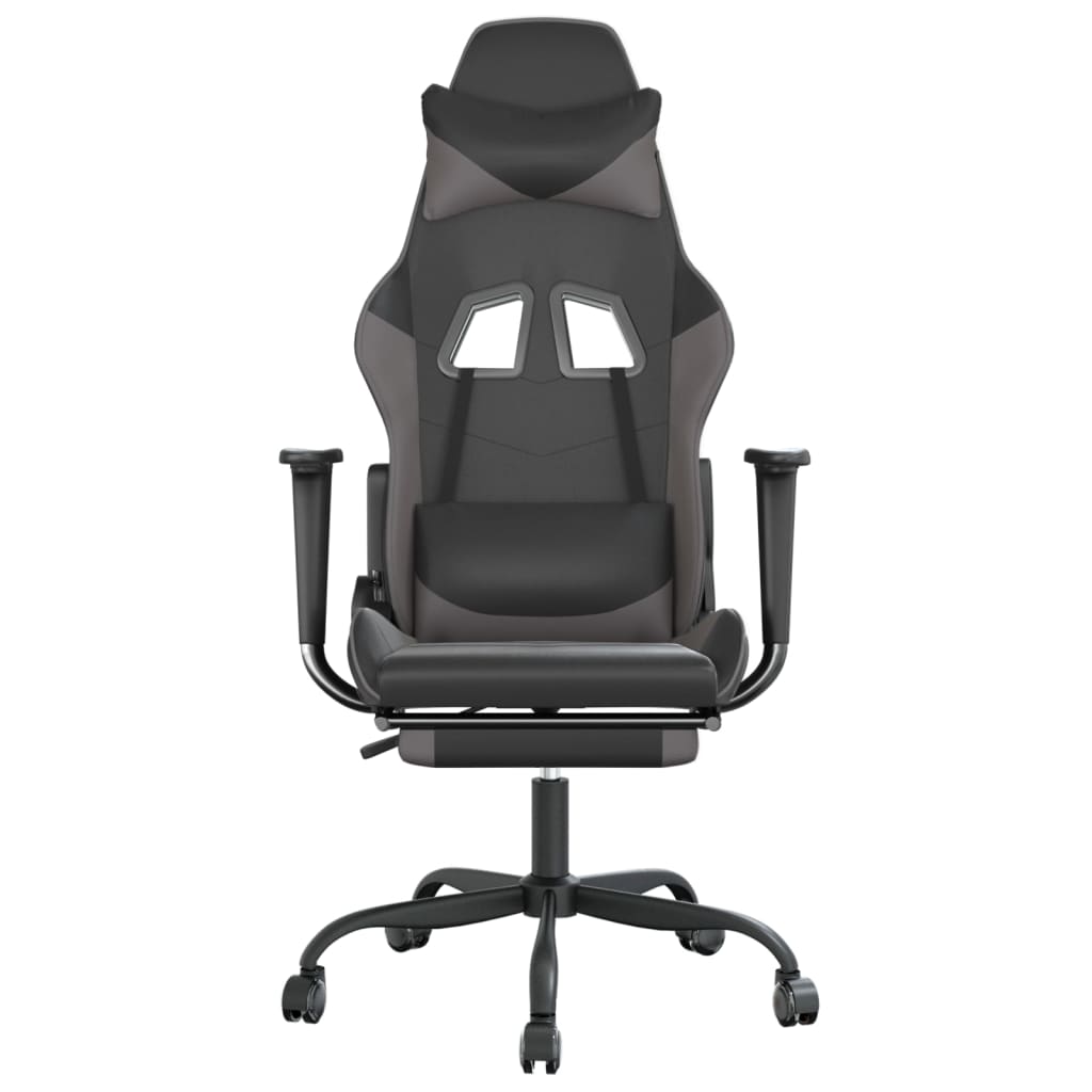 vidaXL Scaun de gaming cu suport picioare, negru/gri, piele ecologică