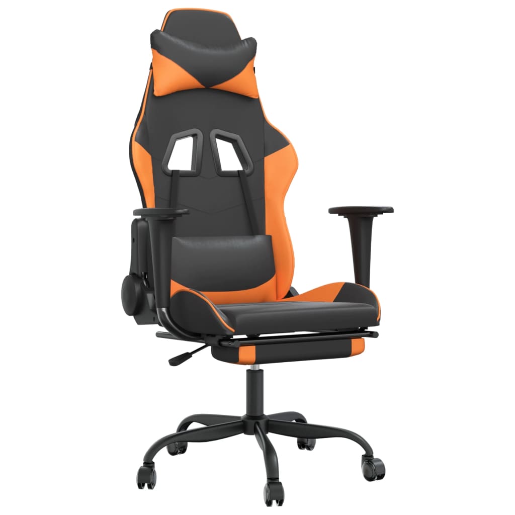 vidaXL Scaun de gaming cu suport picioare, negru/oranj, piele eco