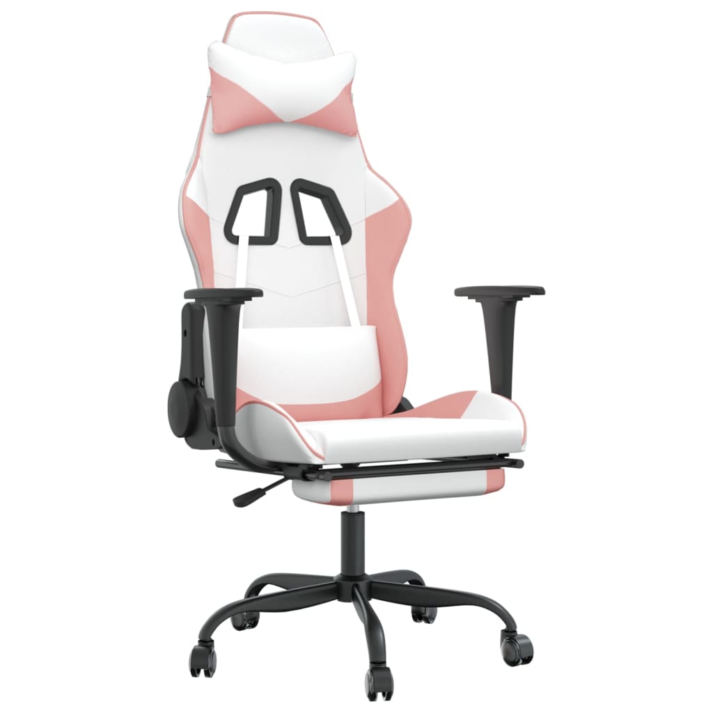 vidaXL Scaun de gaming cu suport picioare, alb/roz, piele ecologică vidaXL Scaun de gaming cu suport picioare, alb/roz, piele ecologică