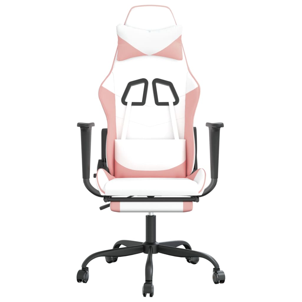 vidaXL Scaun de gaming cu suport picioare, alb/roz, piele ecologică vidaXL Scaun de gaming cu suport picioare, alb/roz, piele ecologică