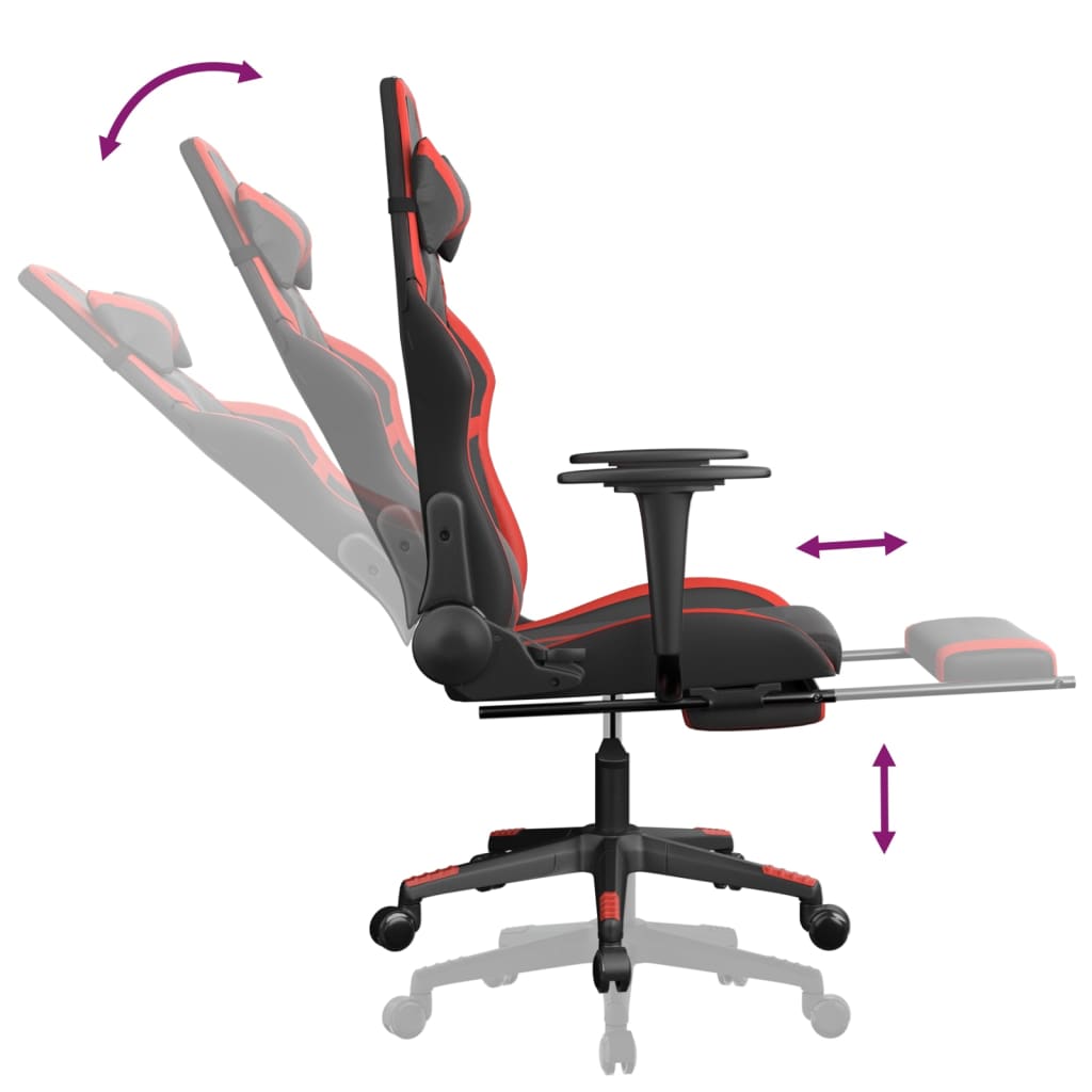 vidaXL Scaun de gaming cu suport picioare, negru/roșu, piele ecologică vidaXL Scaun de gaming cu suport picioare, negru/roșu, piele ecologică