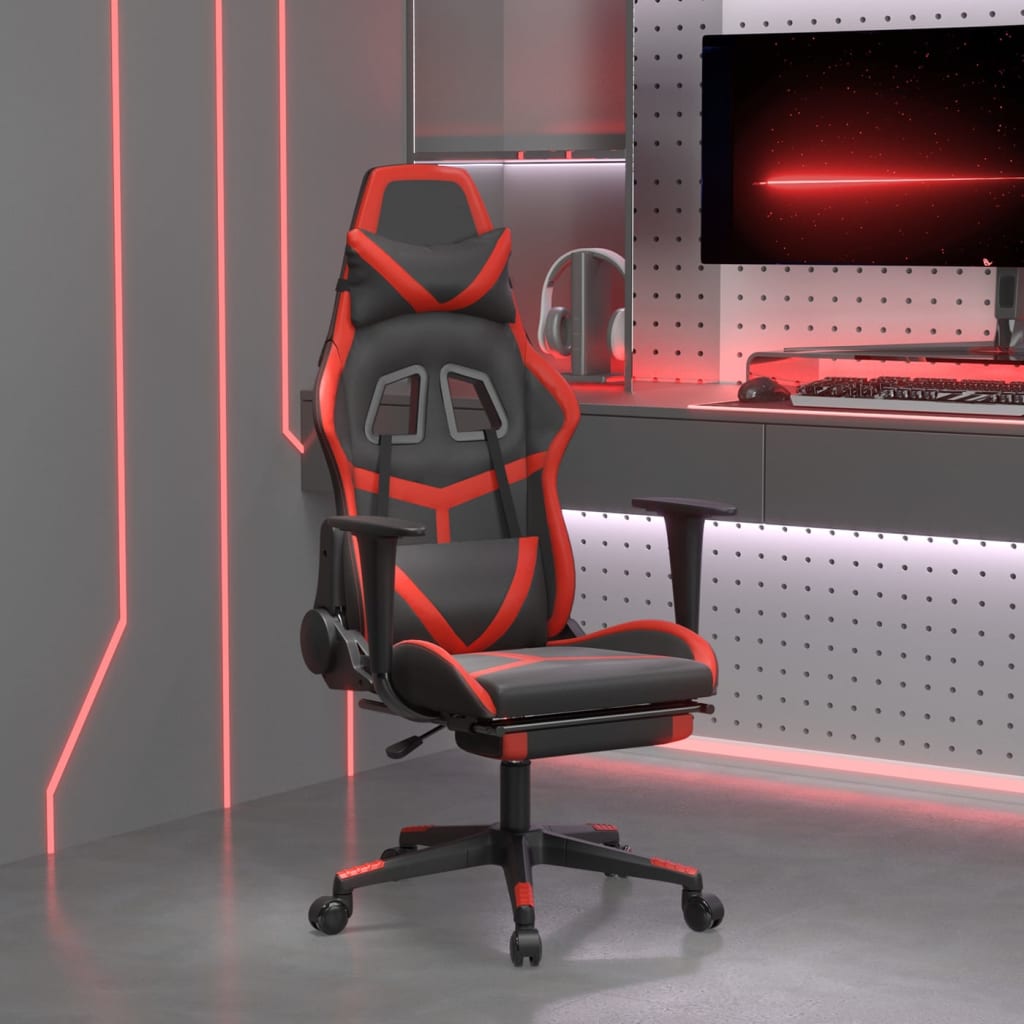 vidaXL Scaun de gaming cu suport picioare, negru/roșu, piele ecologică vidaXL Scaun de gaming cu suport picioare, negru/roșu, piele ecologică