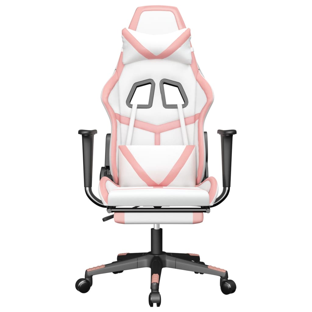 vidaXL Scaun de gaming cu suport picioare, alb/roz, piele ecologică vidaXL Scaun de gaming cu suport picioare, alb/roz, piele ecologică